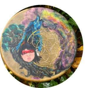 16” Rainbow Dreams Cow Rawhide Drum